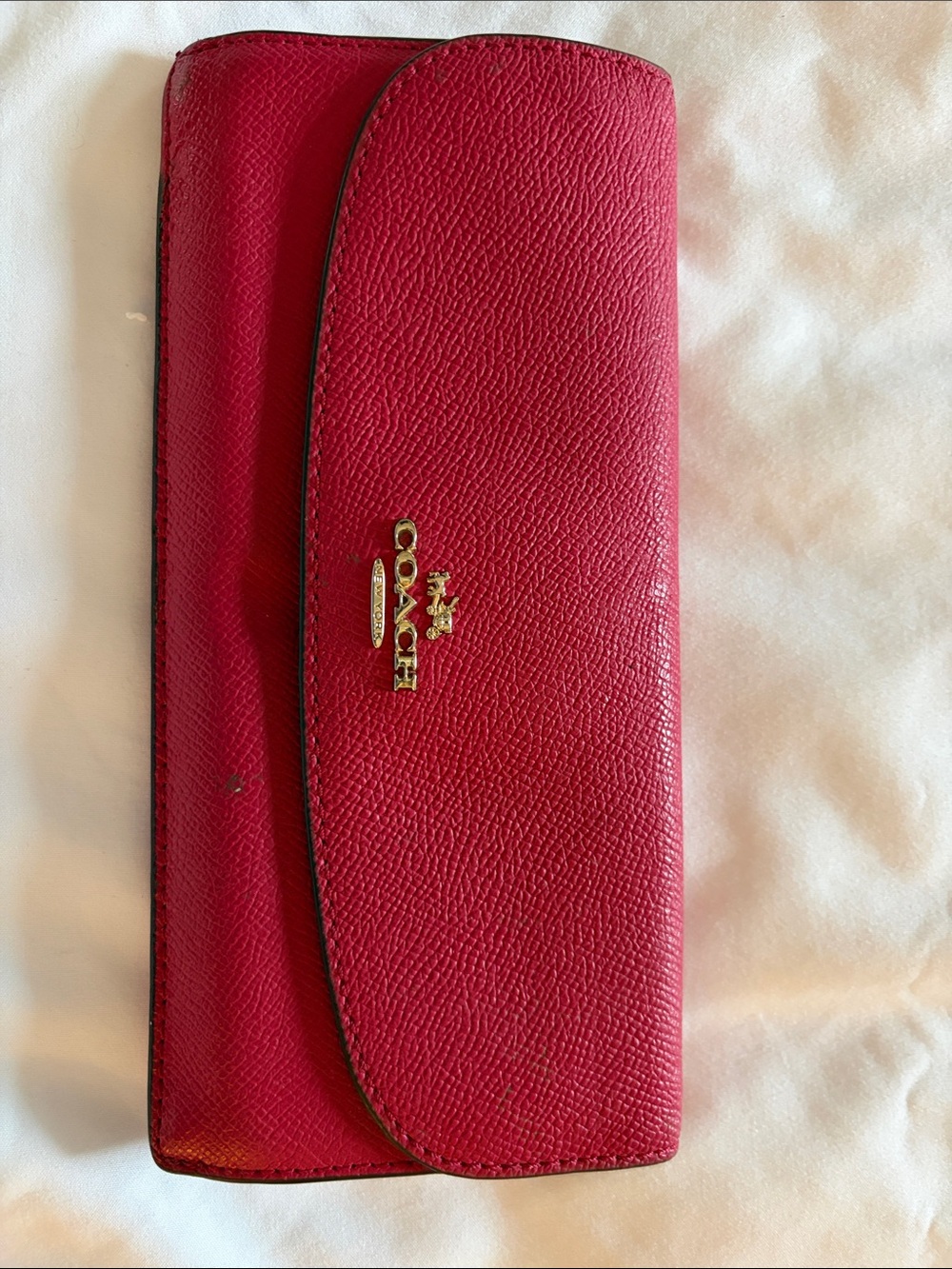 Coach Hot Pink Leather Continental Wallet with Gold Logo